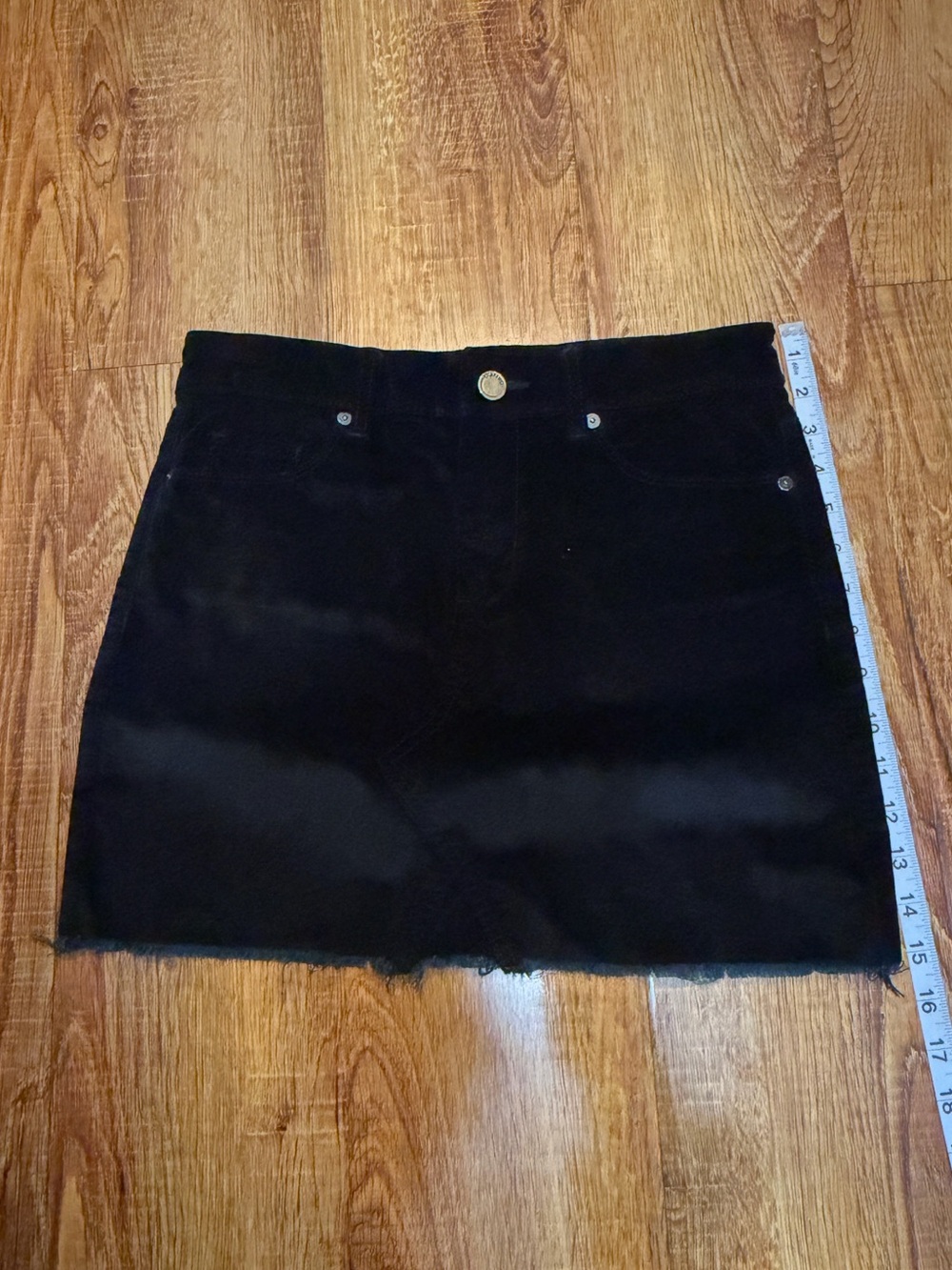 Blank NYC Black Corduroy Mini Skirt with Raw Hem